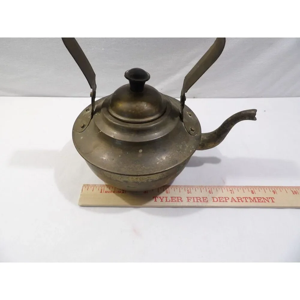 Vintage brass teapot, metal tea kettle, Made in India